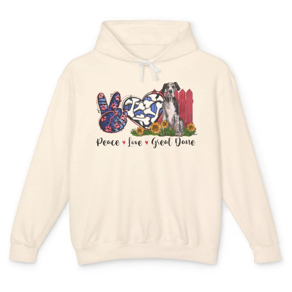 Peace Love Great Dane Sunflower Dog Mom Western Dog Mama Unisex Lightweight Hoodie