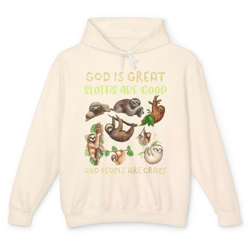 Funny God Great Sloths Are Good Jesus Christian Faith Bible Unisex Lightweight Hoodie