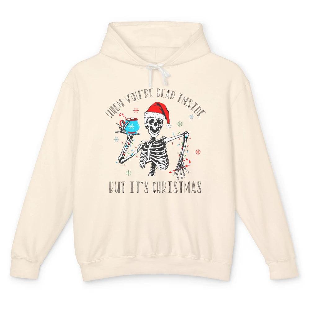 Funny Skeleton Christmas Dancing Dead Inside But Its Holiday Unisex Lightweight Hoodie