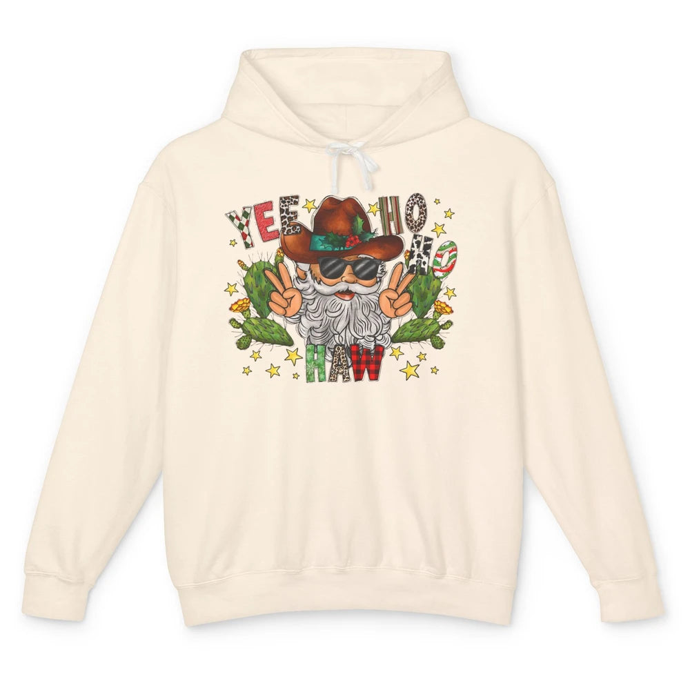 Leopard Santa Cowboy Yee Ho Haw Christmas Western Country Unisex Lightweight Hoodie