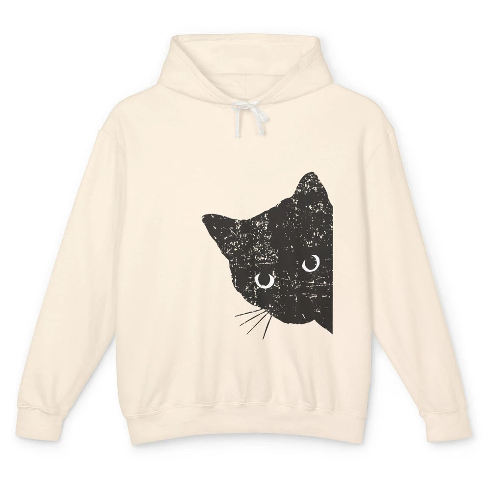 Funny Retro Black Cat Peeking Ew People Anti Social Cat Unisex Lightweight Hoodie