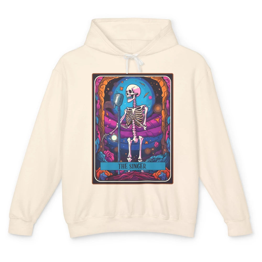 Retro Skeleton Singing The Singer Tarot Card Halloween Unisex Lightweight Hoodie