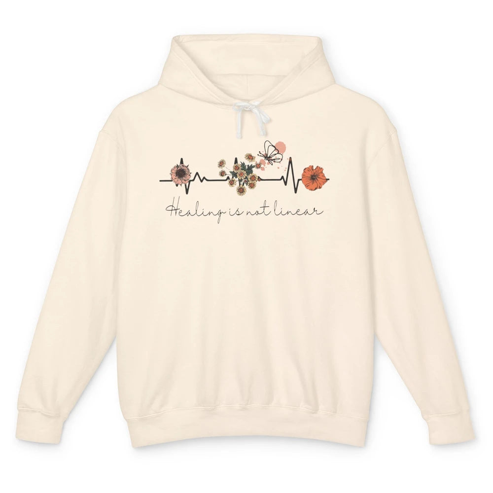 Healing Is Not Linear Flower Mental Health Matter Therapist Unisex Lightweight Hoodie