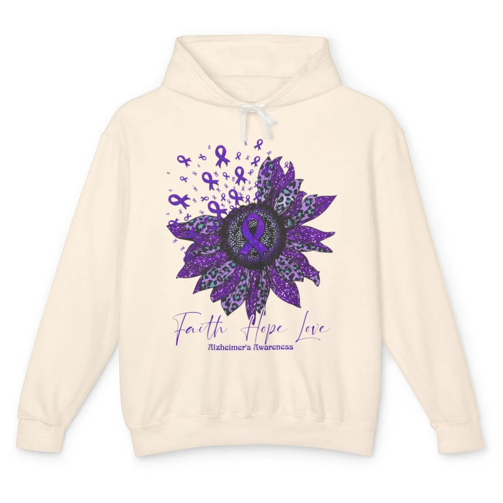 Faith Hope Love Purple Sunflower Alzheimer Brain Awareness Unisex Lightweight Hoodie