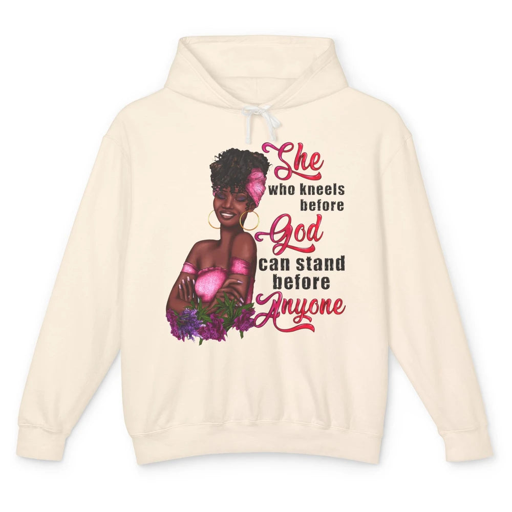 Black Girl She Who Kneels Before God Christian Afro Women Unisex Lightweight Hoodie