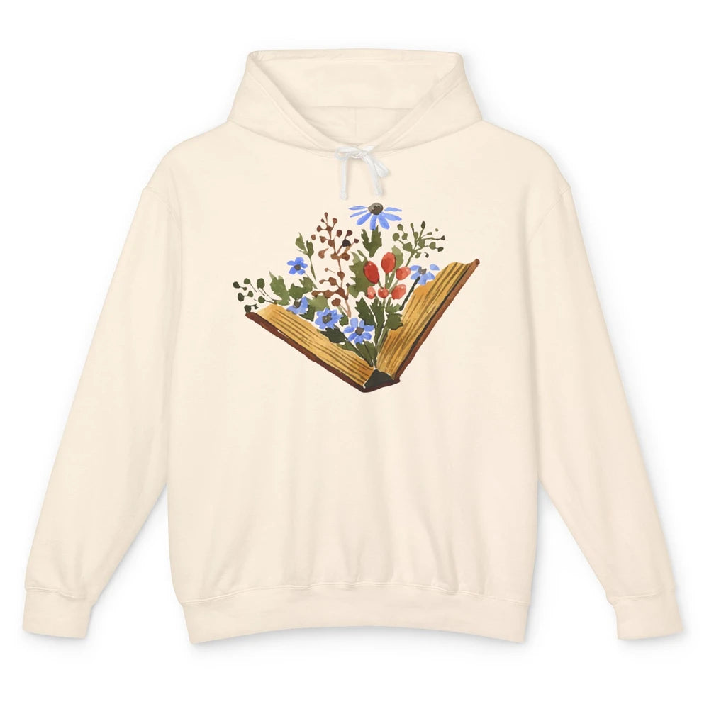 Retro Wildflowers Book Reading Bookworm Teacher Librarian Unisex Lightweight Hoodie