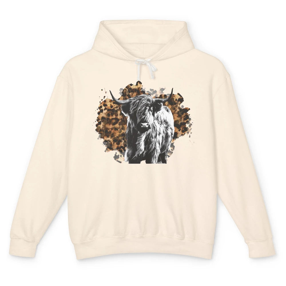 Highland Cow Leopard Heifer Western Country Southern Gift Unisex Lightweight Hoodie