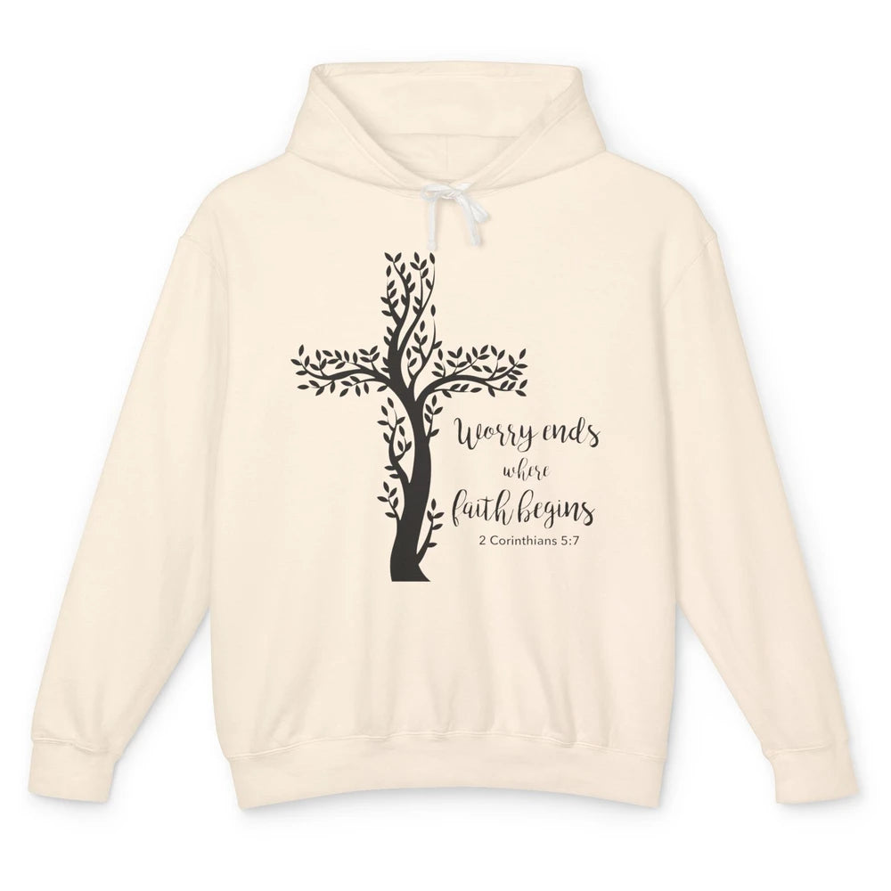 Worry Ends Where Faith Begin Christian Religious Bible Verse Unisex Lightweight Hoodie