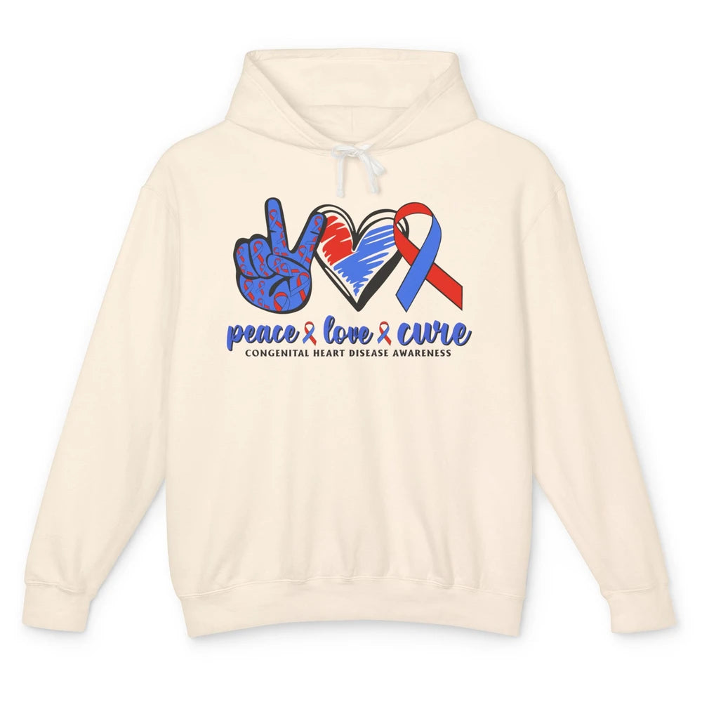 Congenital Heart Disease Blue Red Ribbon Peace Love Cure CHD Unisex Lightweight Hoodie