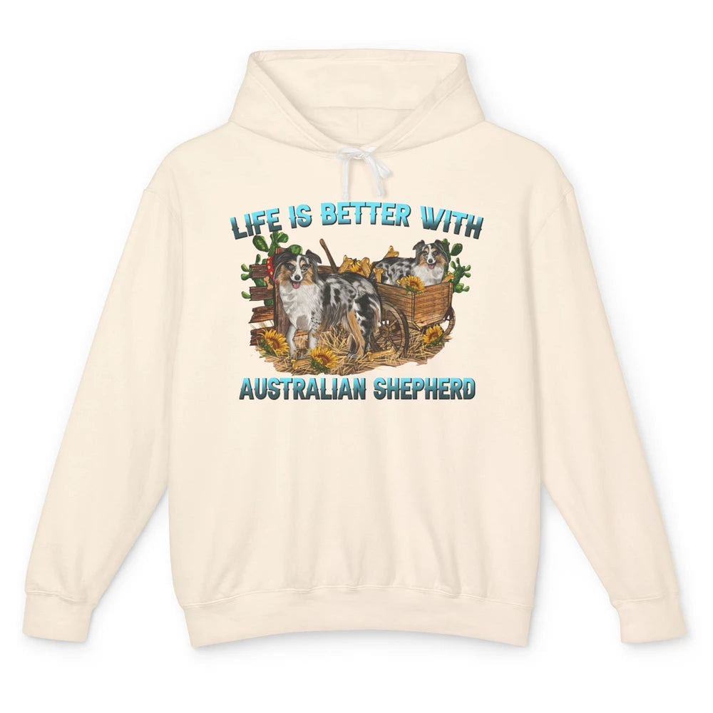 Leopard Aussie Life's Better With Aussie Australian Shepherd Unisex Lightweight Hoodie