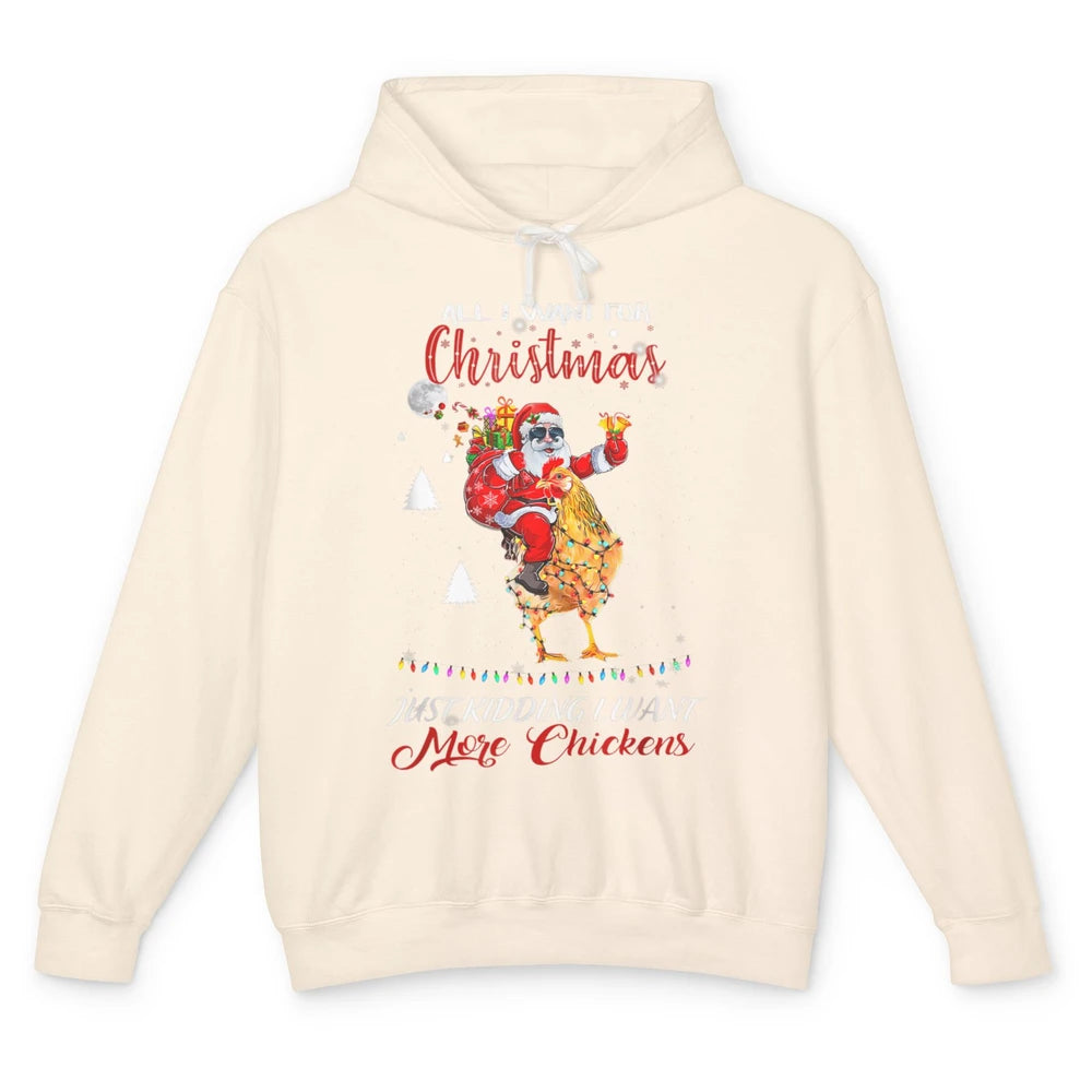 Merry Christmas Funny Santa Claus Riding Chicken Xmas Vibes Unisex Lightweight Hoodie