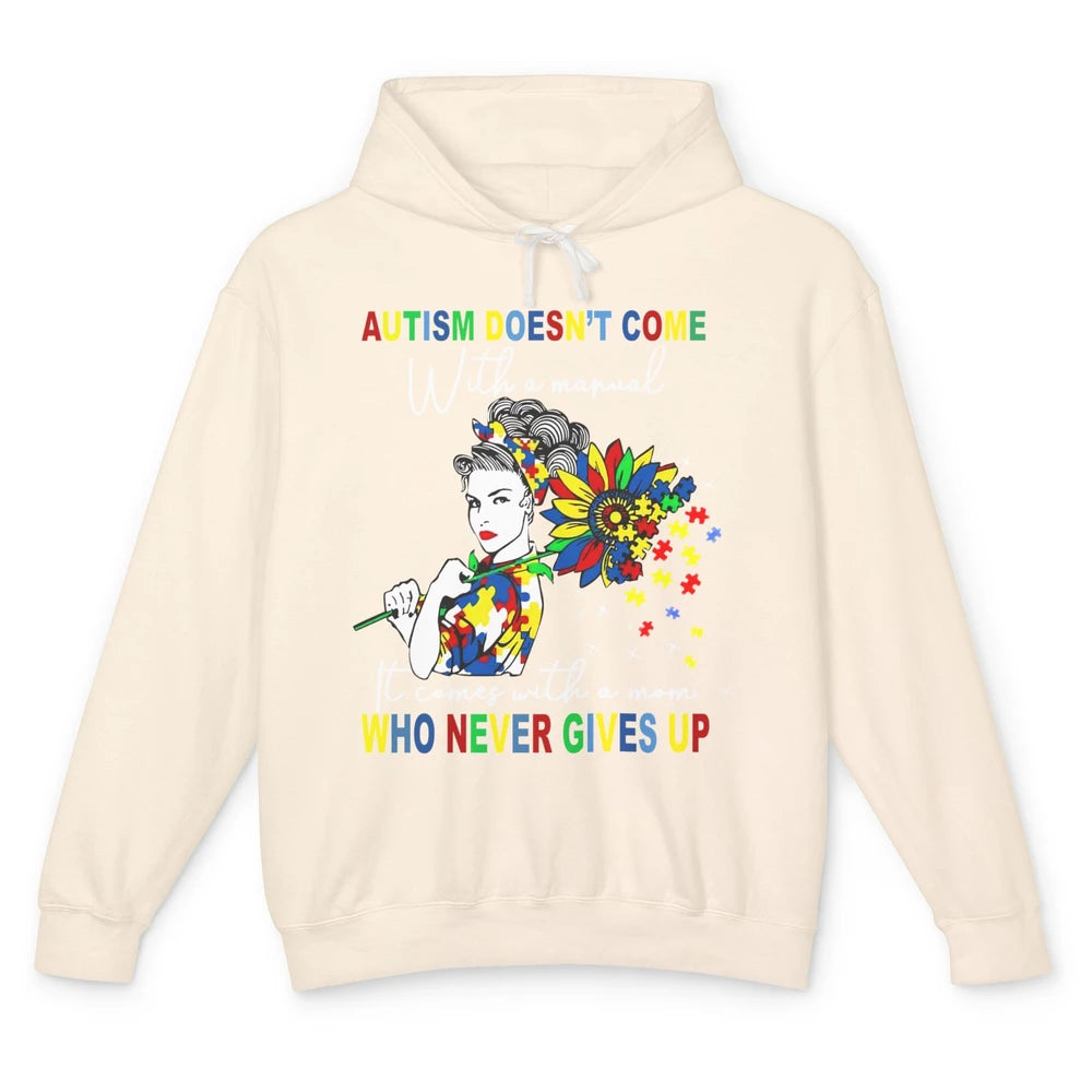 Autism Mom Sunflowers Autism Comes With A Mom Never Gives Up Unisex Lightweight Hoodie