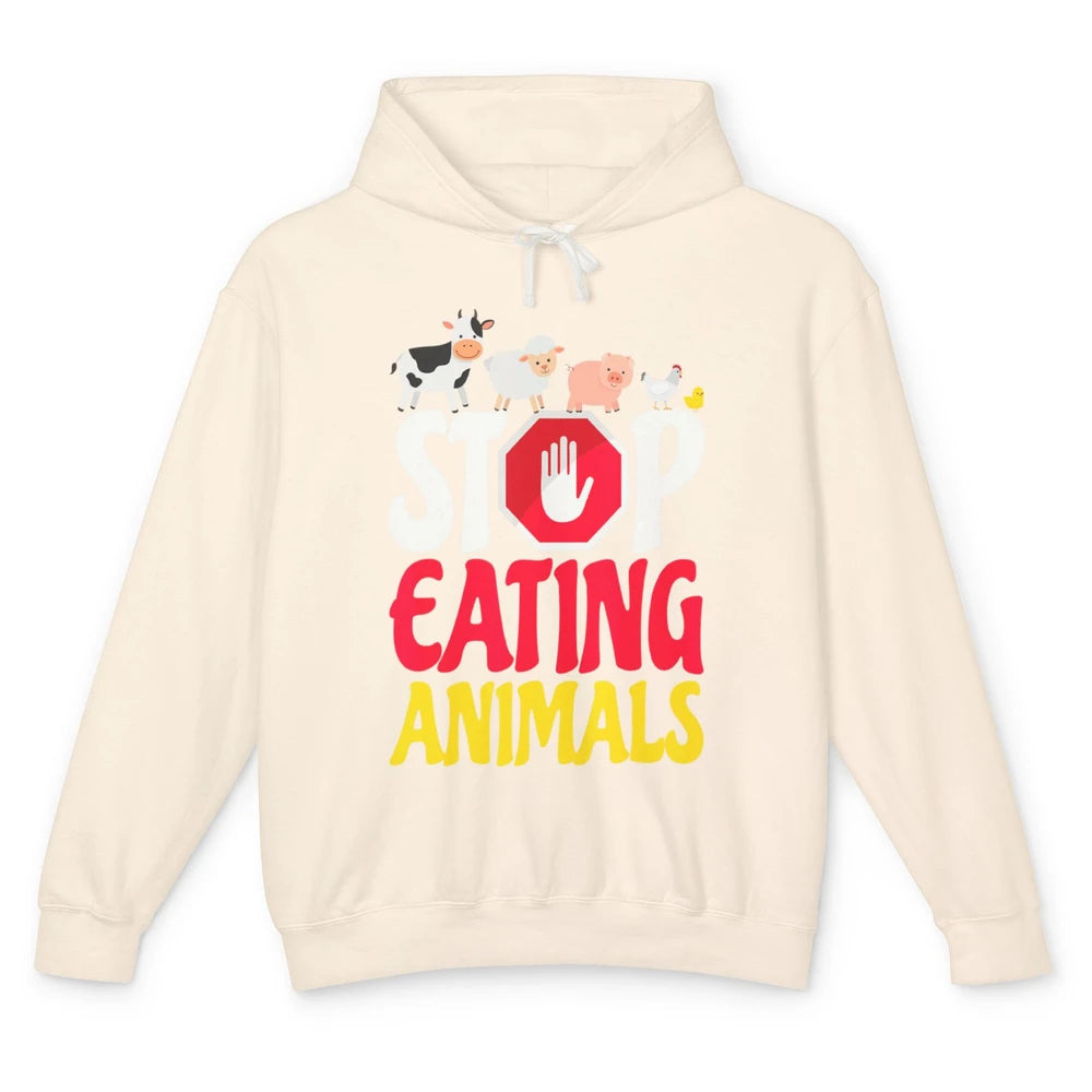 Stop Eating Animal Vegetable Minimal Vegan Healthy Lifestyle Unisex Lightweight Hoodie