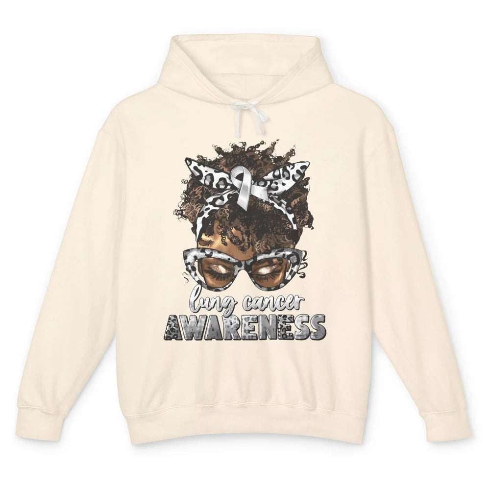 Afro Lung Cancer Awareness Black Woman Messy Hair Warrior Unisex Lightweight Hoodie