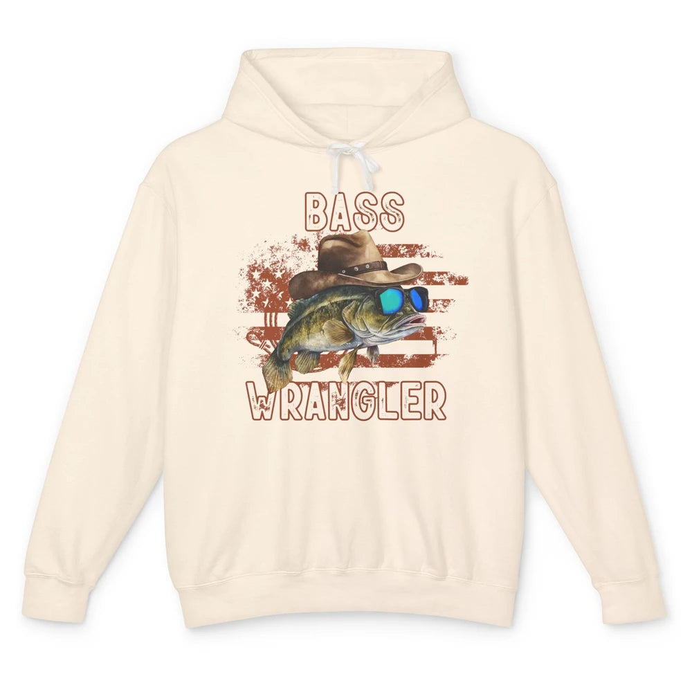 Retro US Flag Bass Fishing Bass Wrangler Fisherman Reel Men Unisex Lightweight Hoodie