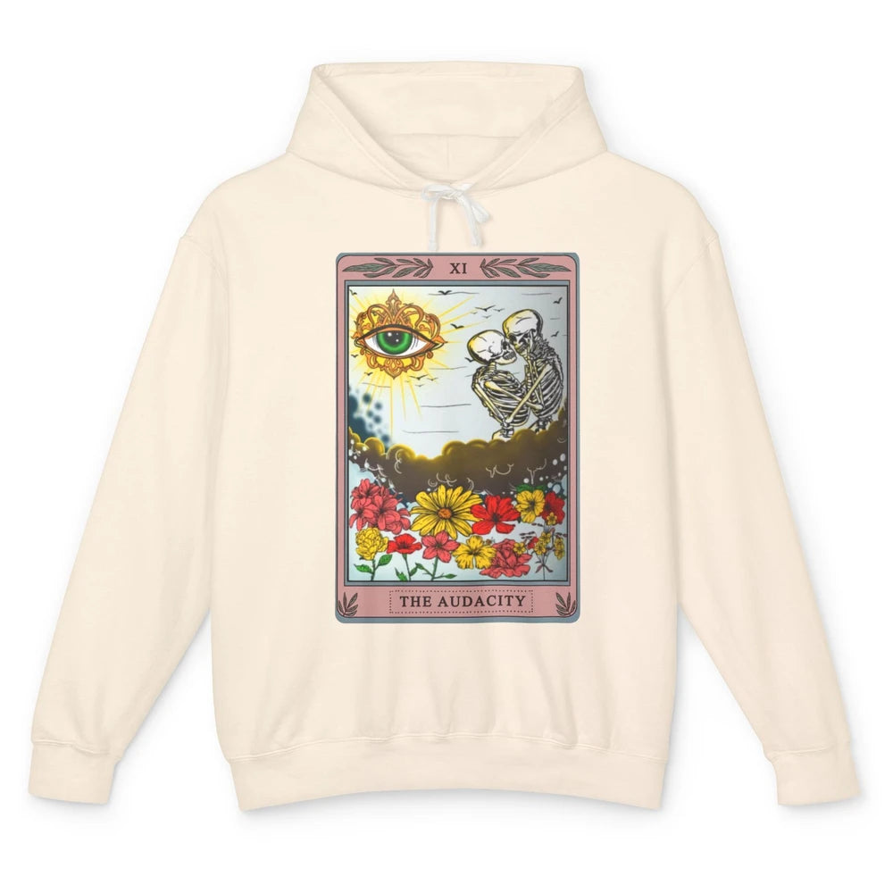 Retro Skeleton Riding Cloud The Audacity Tarot Card Rainbow Unisex Lightweight Hoodie