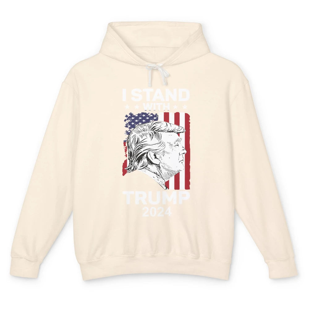 Retro US Flag I Stand With Trump President Trump Return 2024 Unisex Lightweight Hoodie