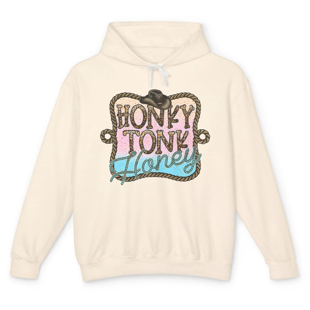 Cowboy Hat Rope Honky Tonk Honey Leopard Western Country Unisex Lightweight Hoodie