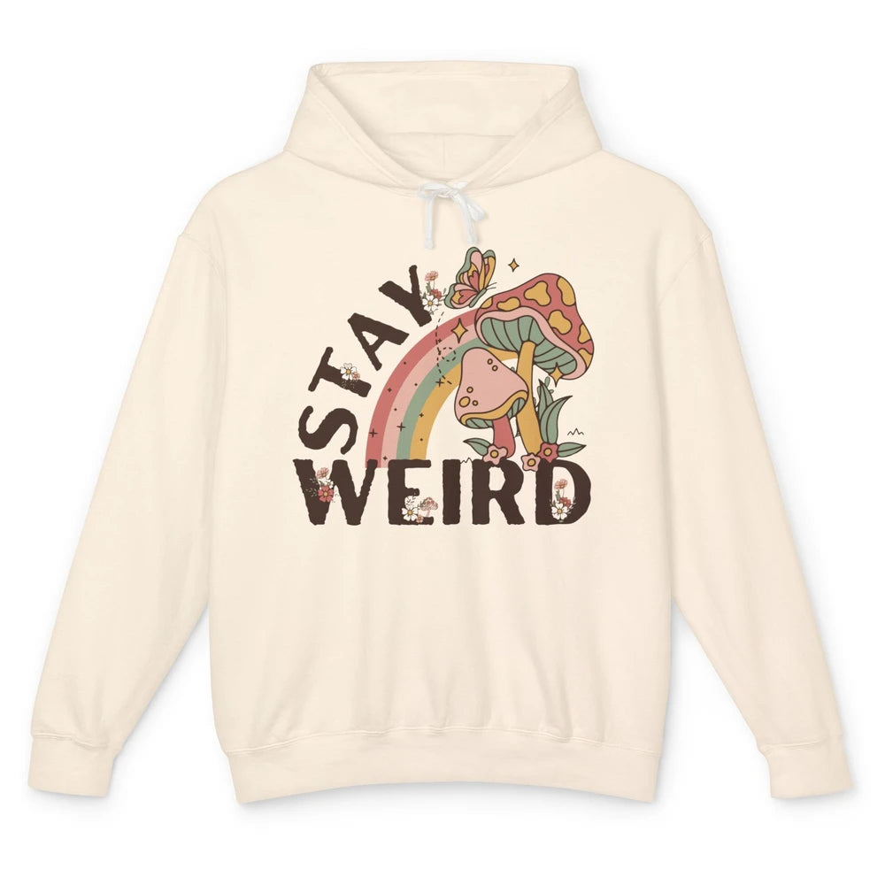 Retro Mushroom Stay Weird Mushy Butterfly Hippie Botanical Unisex Lightweight Hoodie