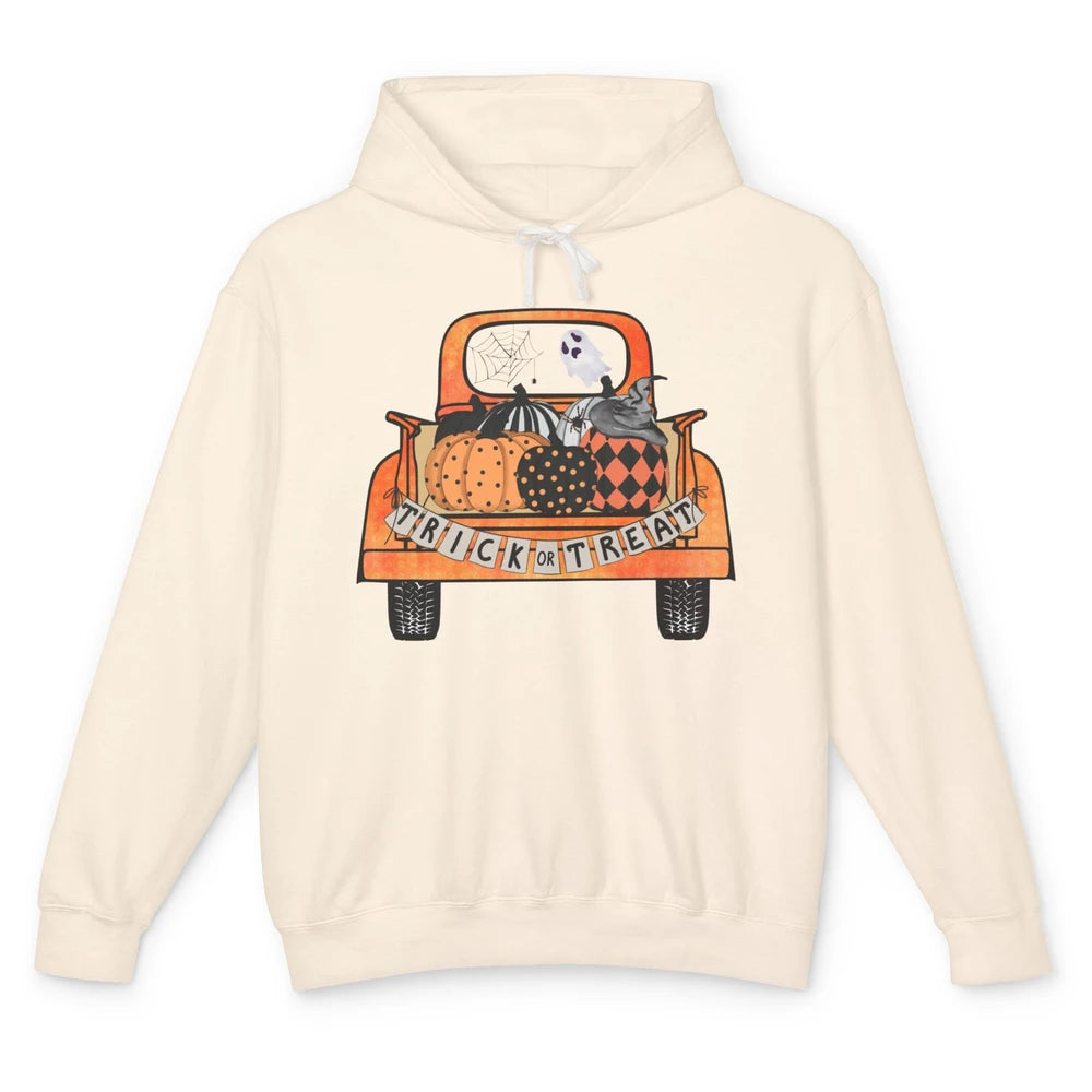 Retro Fall Pumpkin Truck Fall Halloween Trick Or Treat Gift Unisex Lightweight Hoodie