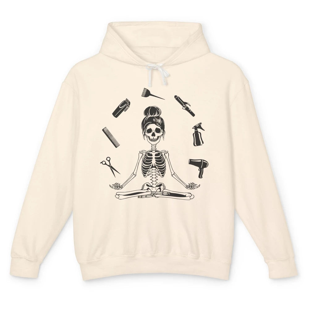 Funny Hairstylist Skeleton Yoga Hairdresser Cosmetology Unisex Lightweight Hoodie