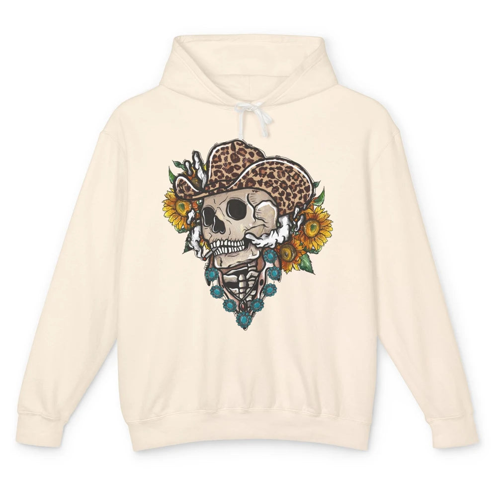 Sunflower Leopard Cowboy Skull Gemstone Western Country Gift Unisex Lightweight Hoodie