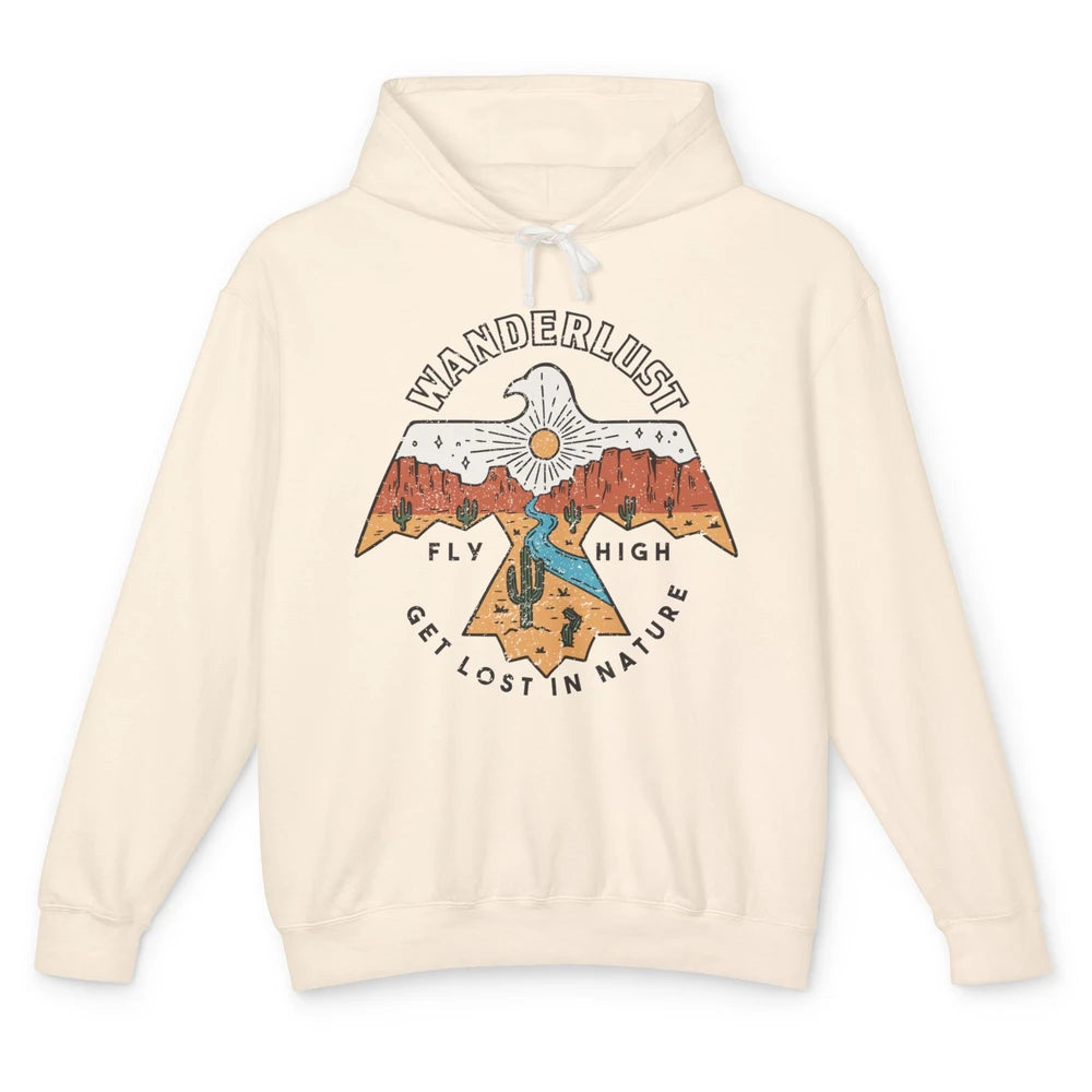 Vintage Eagle Desert Wanderlust Get Lost In Nature Outdoor Unisex Lightweight Hoodie