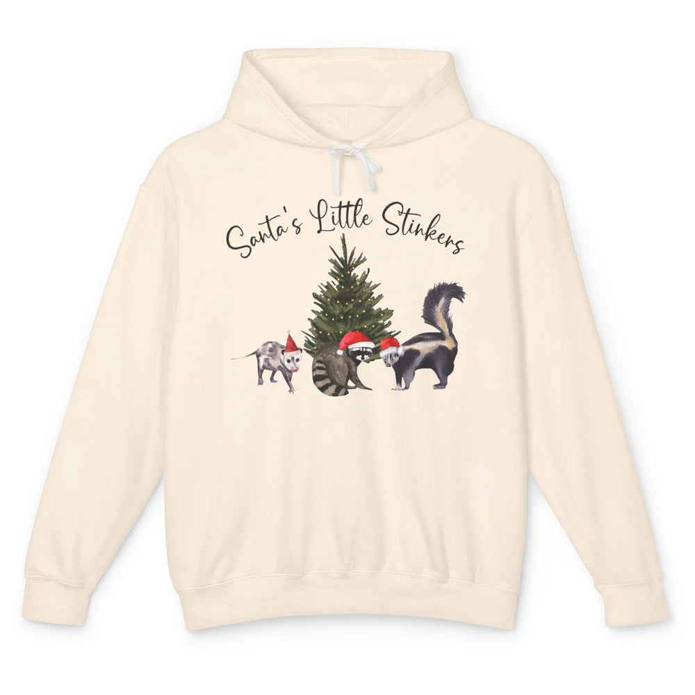 Funny Santa's Little Stinkers Christmas Raccoon Opossum Unisex Lightweight Hoodie