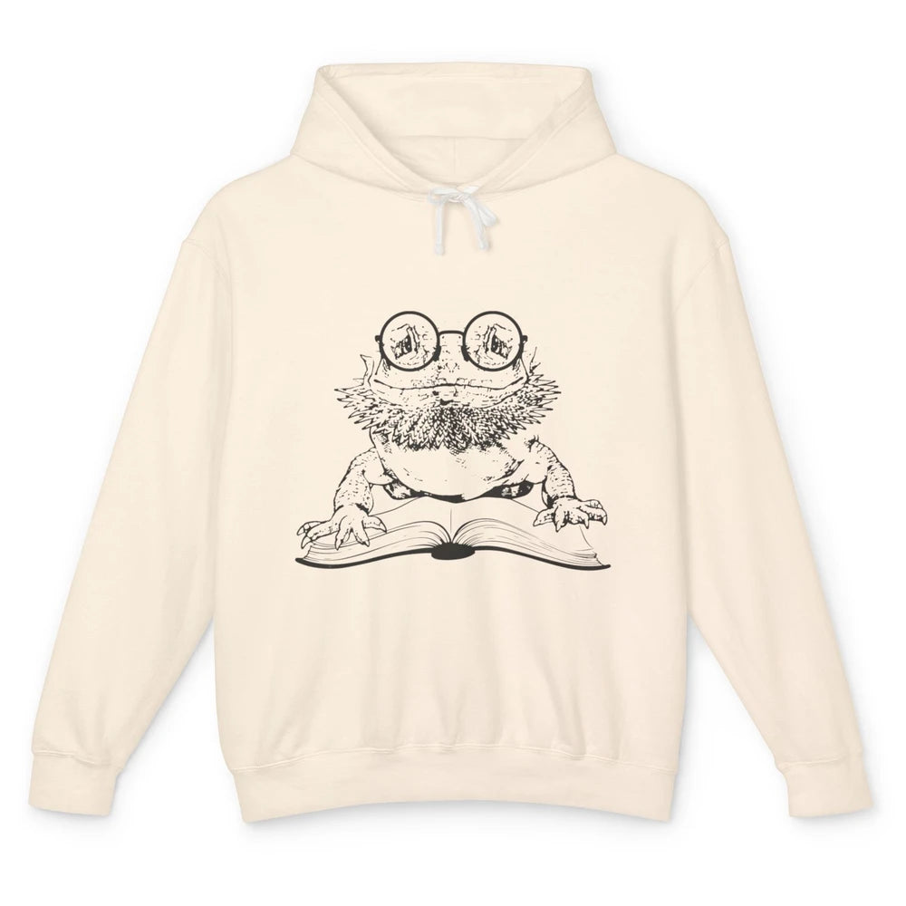 Bearded Dragon Glasses Reading Books Bookworm Funny Animal Unisex Lightweight Hoodie