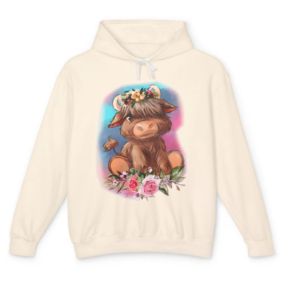 Floral Baby Highland Cow Farm Animals Western Country Unisex Lightweight Hoodie