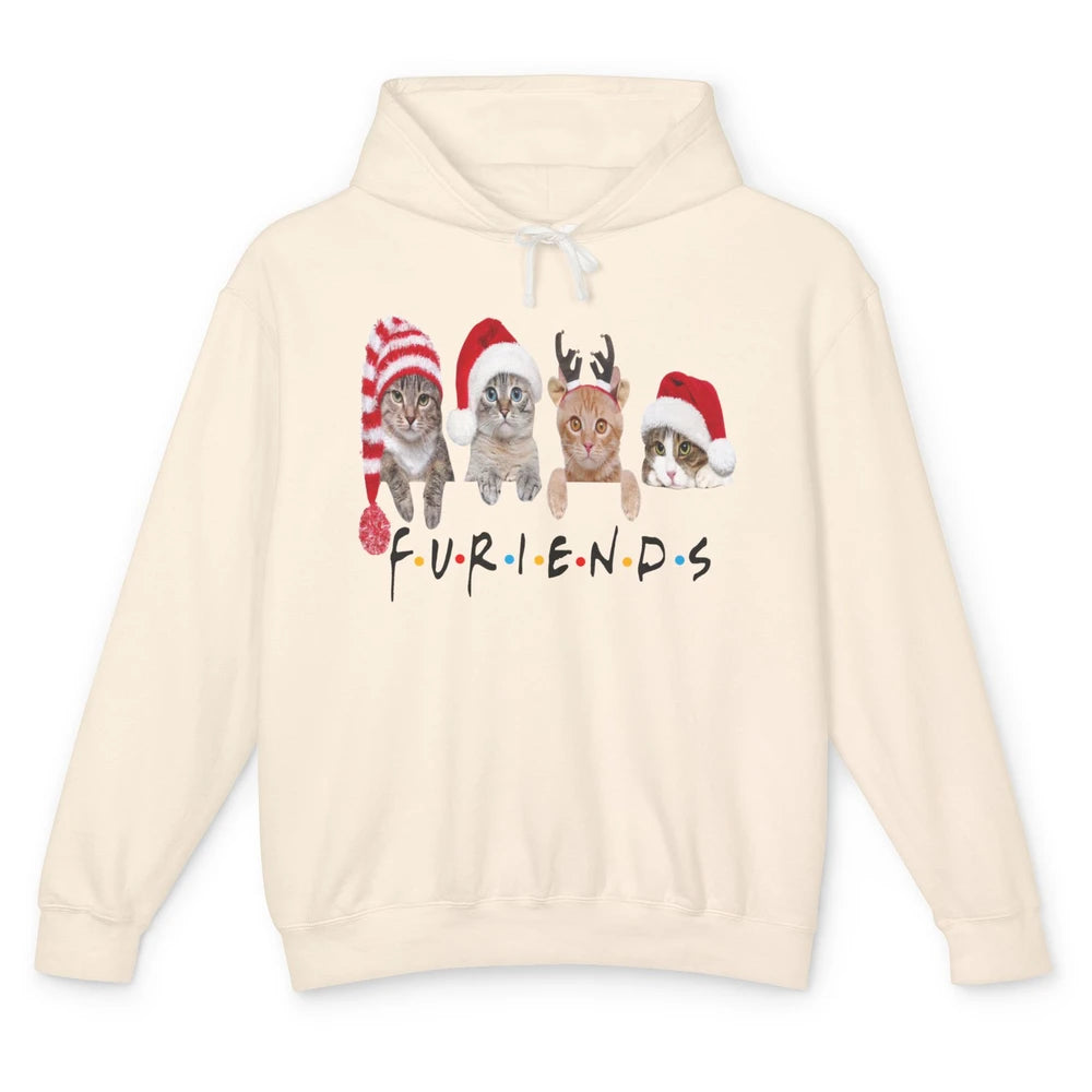 Funny Cat Furiends Merry Christmas Hat Santa Cat Lovers Gift Unisex Lightweight Hoodie