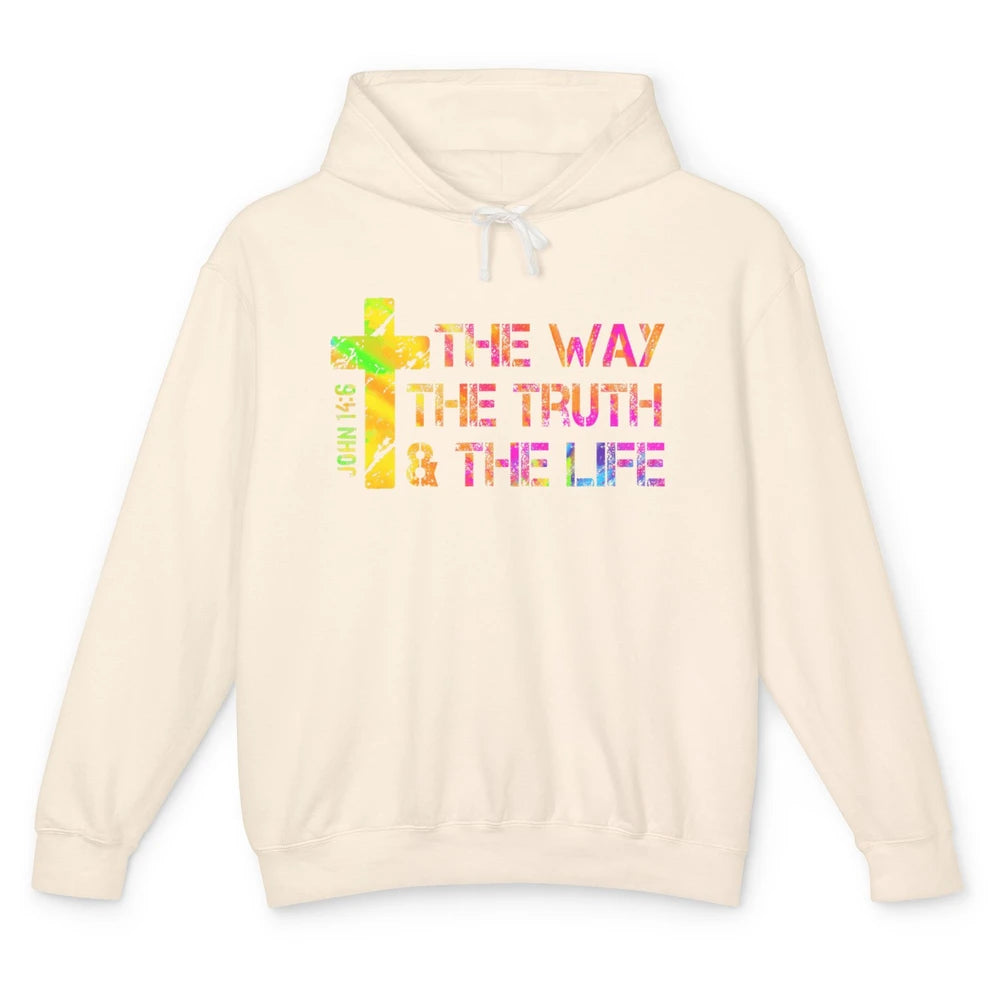 Way Truth Life Bible Verse Cross Christian Jesus God Faith Unisex Lightweight Hoodie