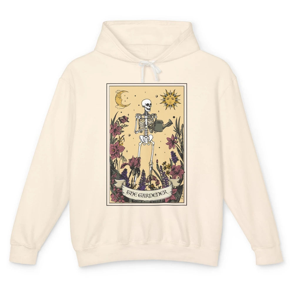 Retro Skeleton The Gardener Tarot Card Plant Lady Halloween Unisex Lightweight Hoodie