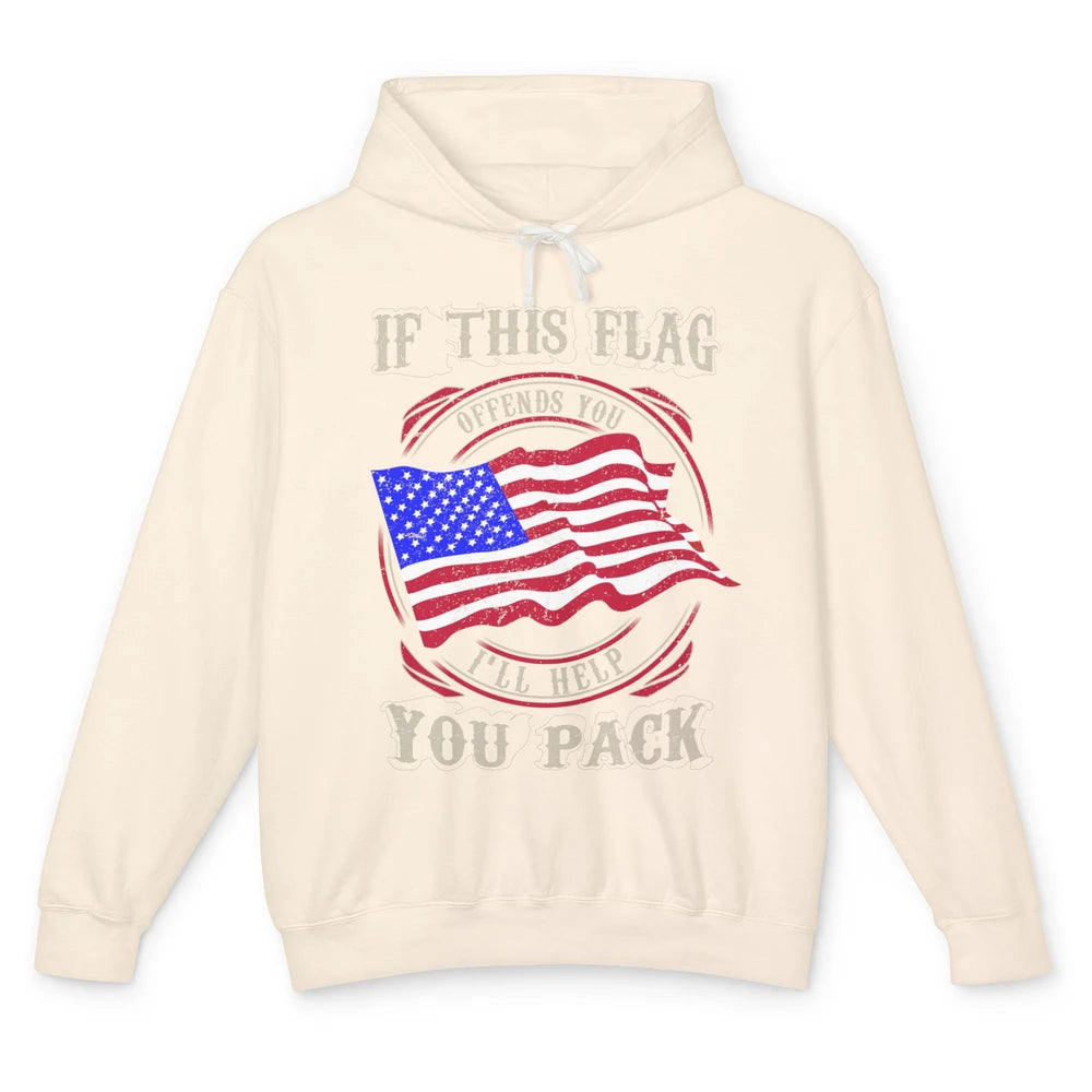 Retro US Flag If This Offends You I'll Help Pack Veteran Day Unisex Lightweight Hoodie