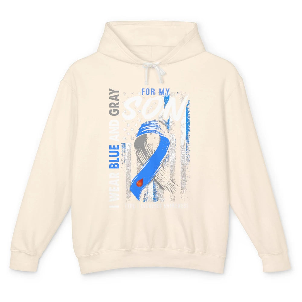 T1D Son Blue Gray Flag Diabetes Type One Awareness Warrior Unisex Lightweight Hoodie