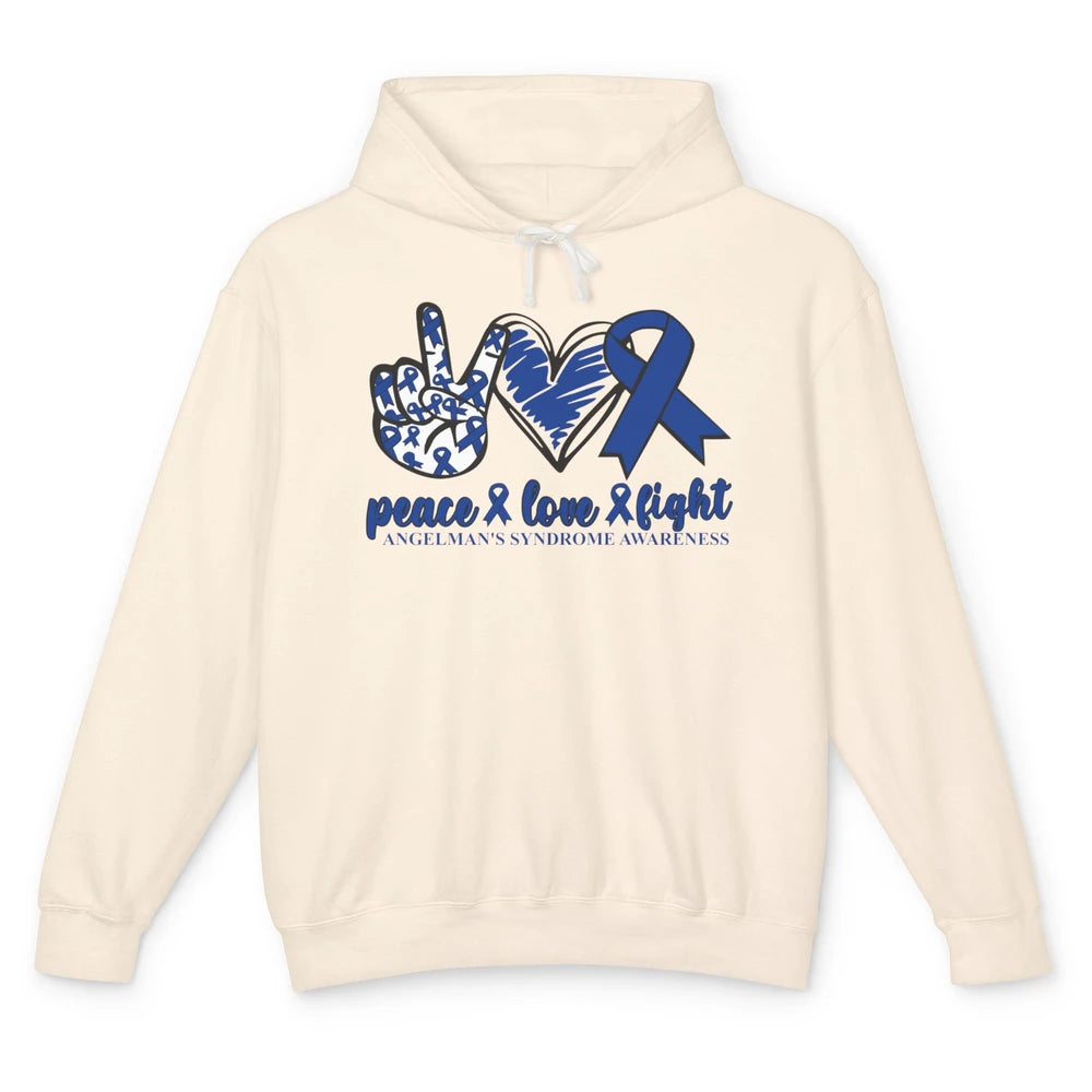 Angelman's Syndrome Awareness Blue Ribbon Peace Love Fight Unisex Lightweight Hoodie