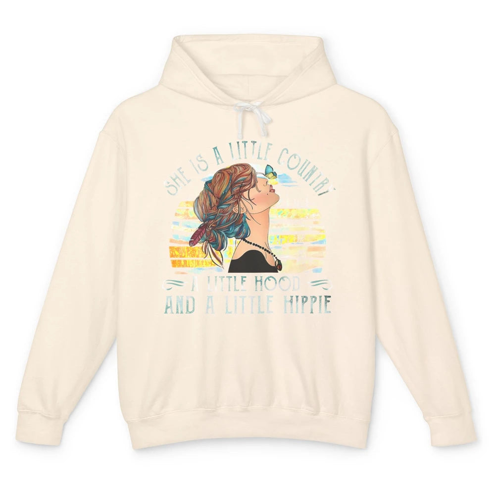 Retro Hippie Girl She's A Little Country A Little Hood Peace Unisex Lightweight Hoodie