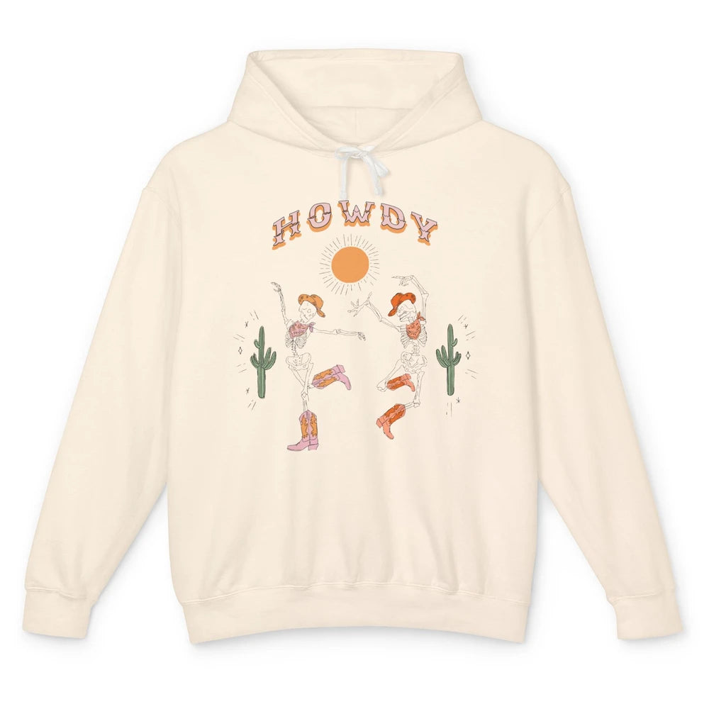 Retro Desert Skeleton Dancing Cowboy Boots Hat Howdy Western Unisex Lightweight Hoodie