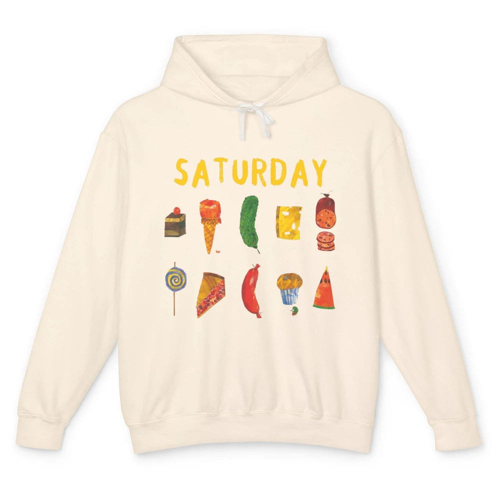 Funny Hungry Caterpillars Saturday Fruit Vegan Vegetable Pun Unisex Lightweight Hoodie