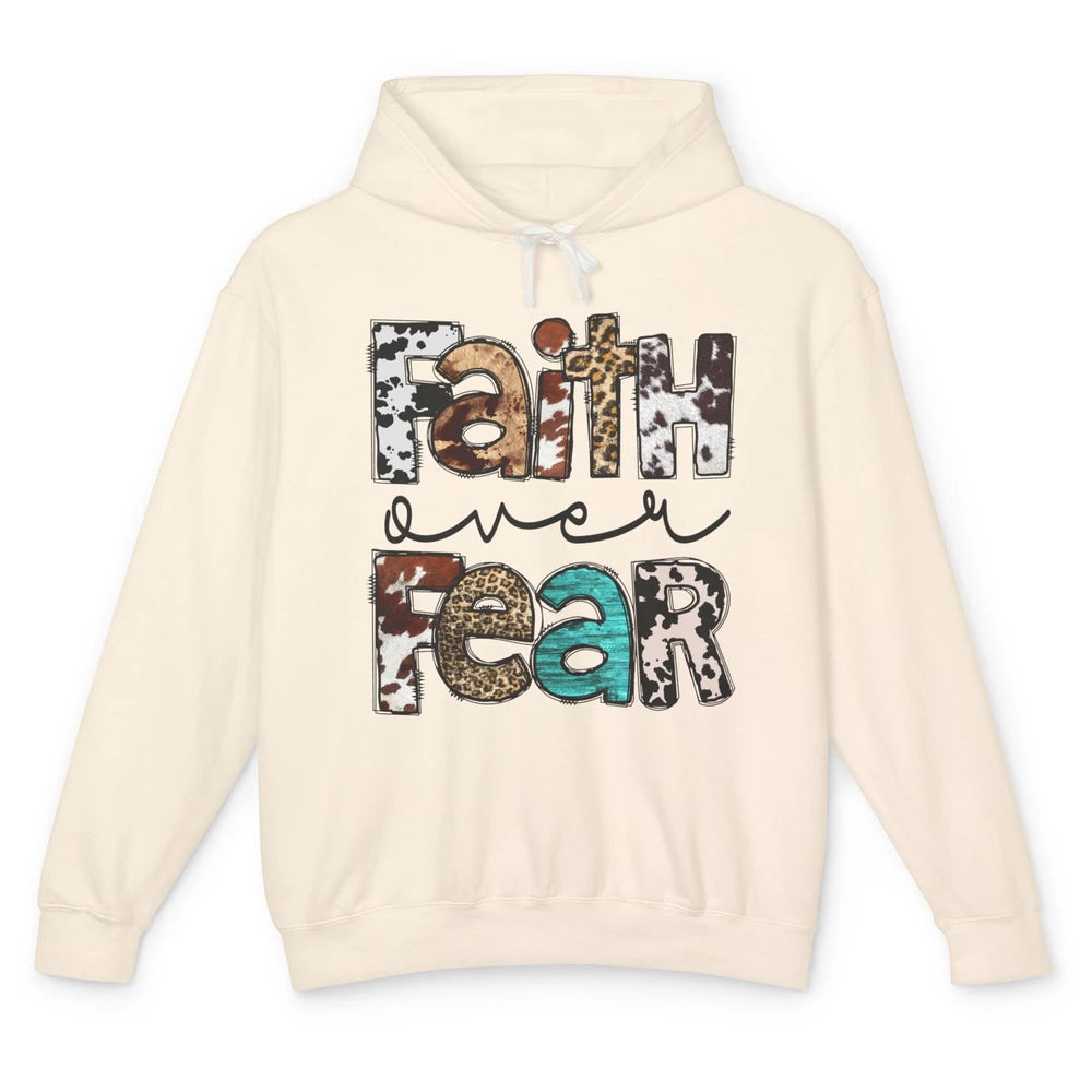 Leopard Faith Over Fear Cowboy Western Country Christian Unisex Lightweight Hoodie