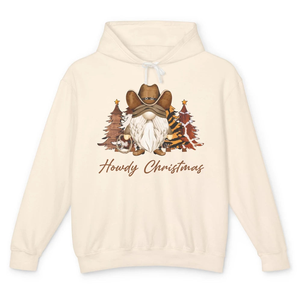 Retro Leopard Cowboy Gnome Howdy Christmas Western Holiday Unisex Lightweight Hoodie