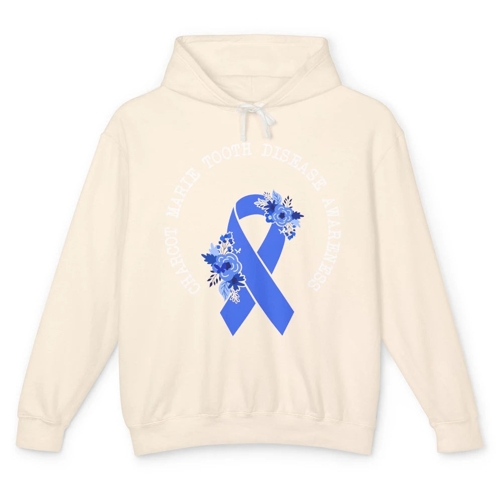 Charcot-marie-tooth Disease Awareness Floral Blue Ribbon Unisex Lightweight Hoodie