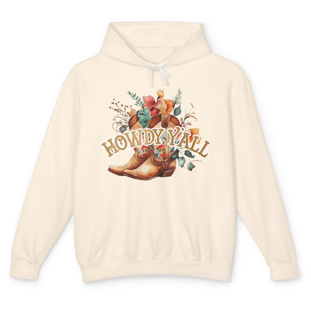 Western Floral Cowboy Boots Howdy Y'all Cowgirl Rodeo Mom Unisex Lightweight Hoodie