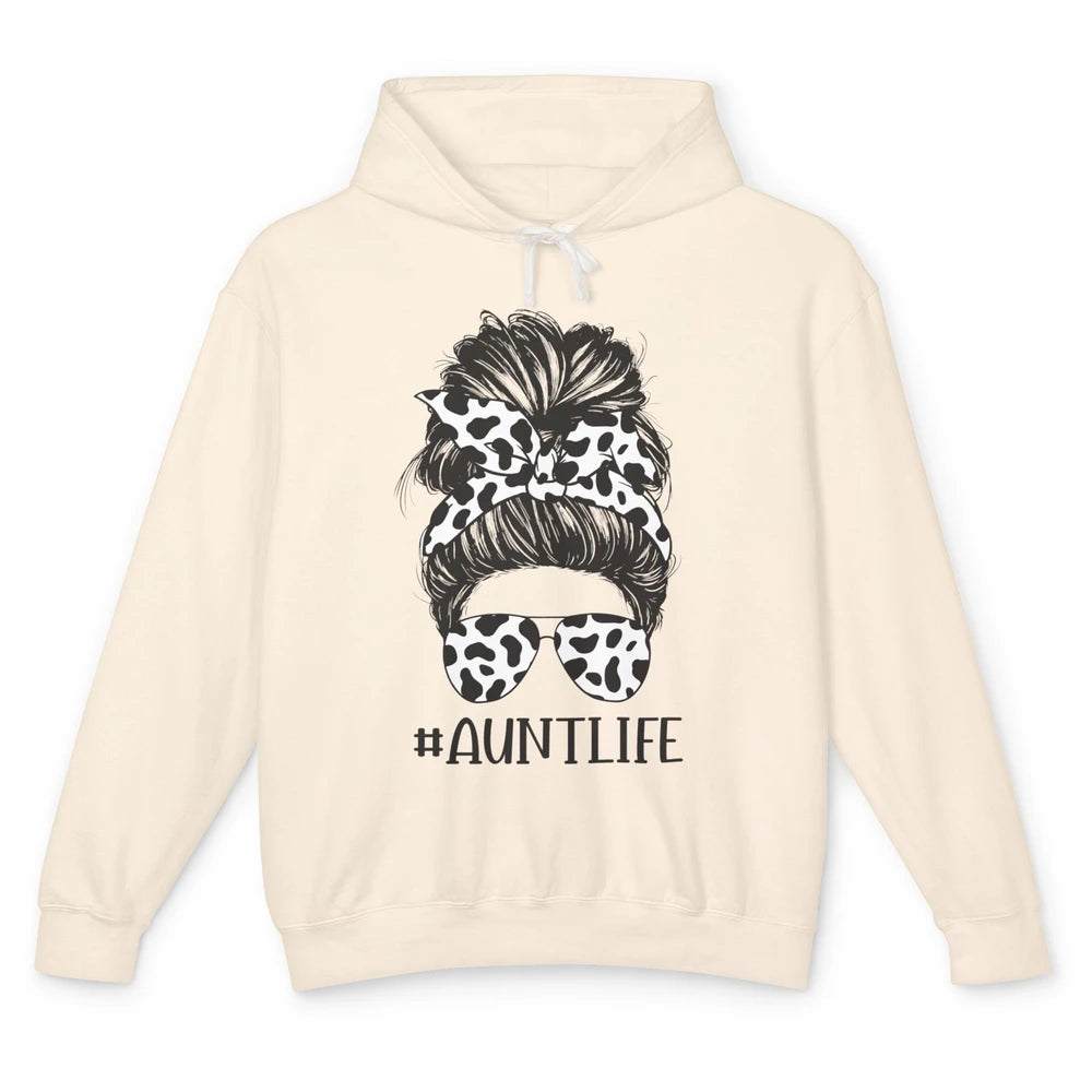 Aunt Life Messy Bun Glasses Cowhide Western Auntie Life Unisex Lightweight Hoodie