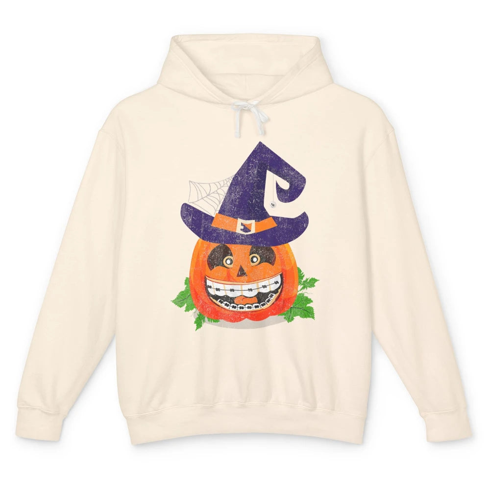 Pumpkin Witch Teeth Braces Dental Dentist Halloween Spooky Unisex Lightweight Hoodie