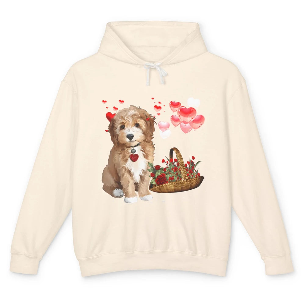 Valentine Goldendoodle Dog Valentine's Day Red Heart Couple Unisex Lightweight Hoodie