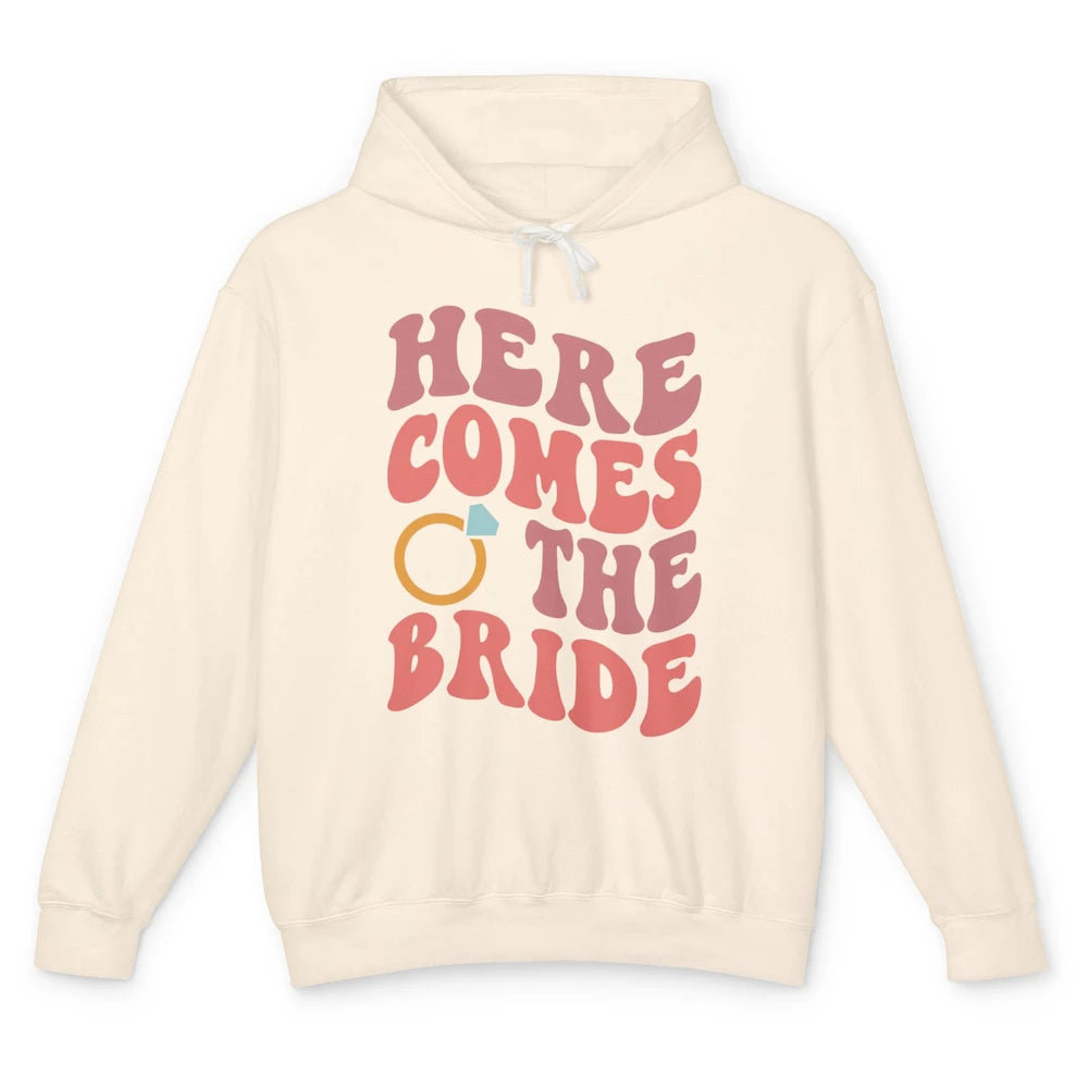 Groovy Boho Here Comes Bride Ring Engaged Mrs Bachelorette Unisex Lightweight Hoodie