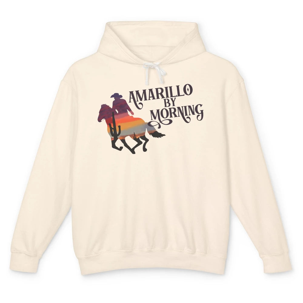 Retro Sunset Cowboy Amarillo By Morning Western Country Unisex Lightweight Hoodie