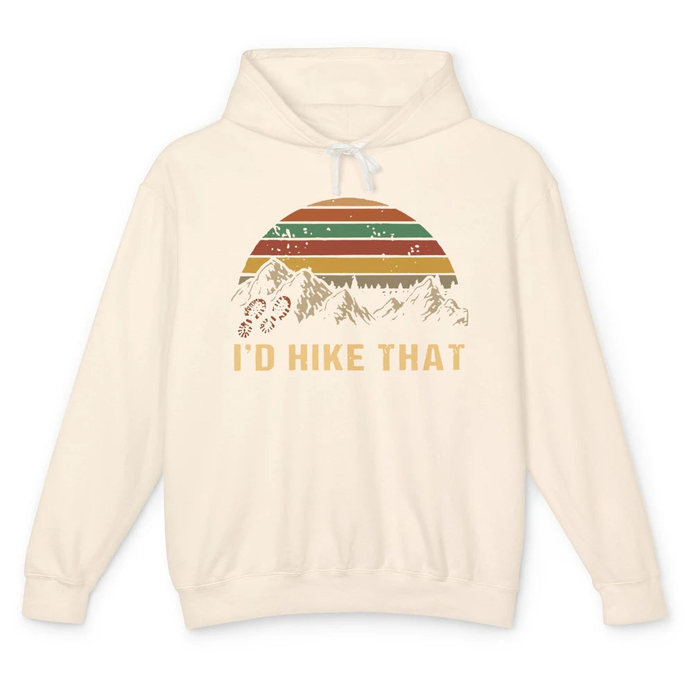 Vintage Mountain Hiking Boots I'd Hike That Adventure Hikers Unisex Lightweight Hoodie