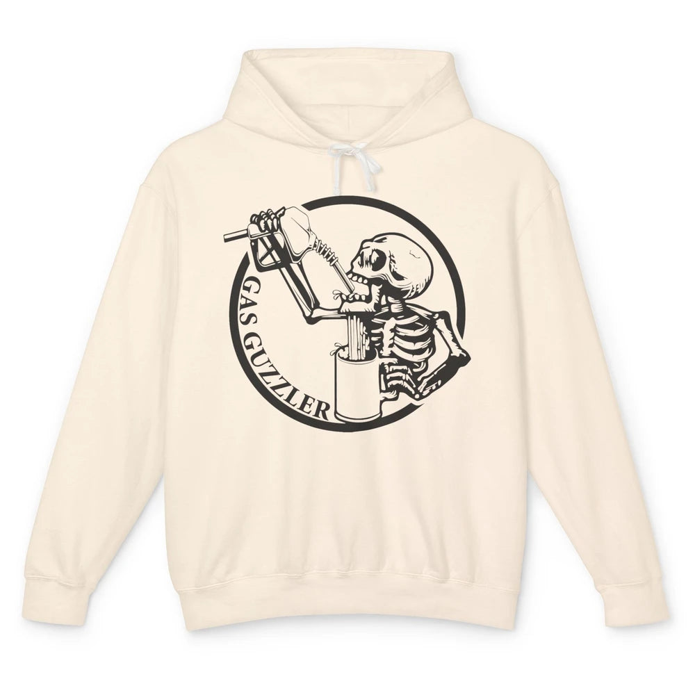 Funny Skeleton Gas Guzzler Sarcastic Skeleton Halloween Unisex Lightweight Hoodie